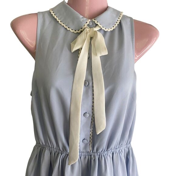 Lauren Conrad Dress Womens 4 Blue Lace Trim Bow Tie Date Night Cutout Back NWT - Picture 3 of 9